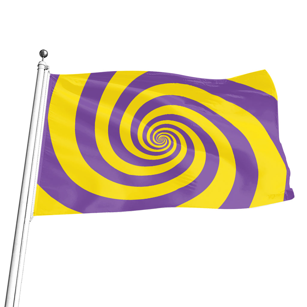 Purple And Yellow Spiral Illusion Print Flag