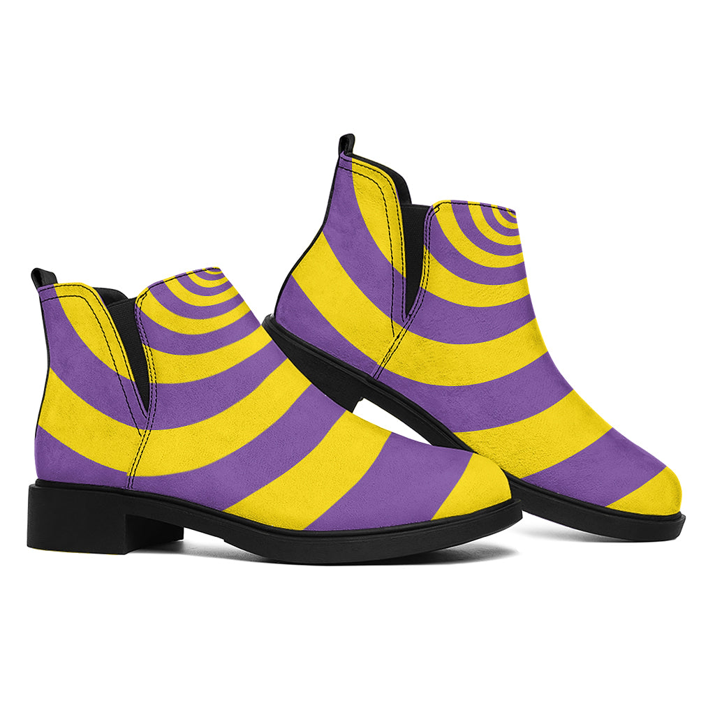 Purple And Yellow Spiral Illusion Print Flat Ankle Boots