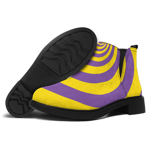 Purple And Yellow Spiral Illusion Print Flat Ankle Boots