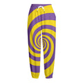 Purple And Yellow Spiral Illusion Print Fleece Lined Knit Pants