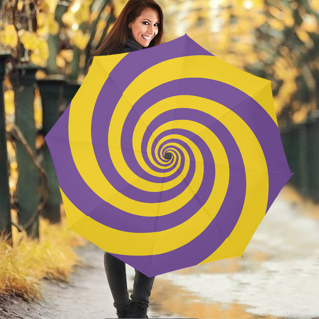 Purple And Yellow Spiral Illusion Print Foldable Umbrella