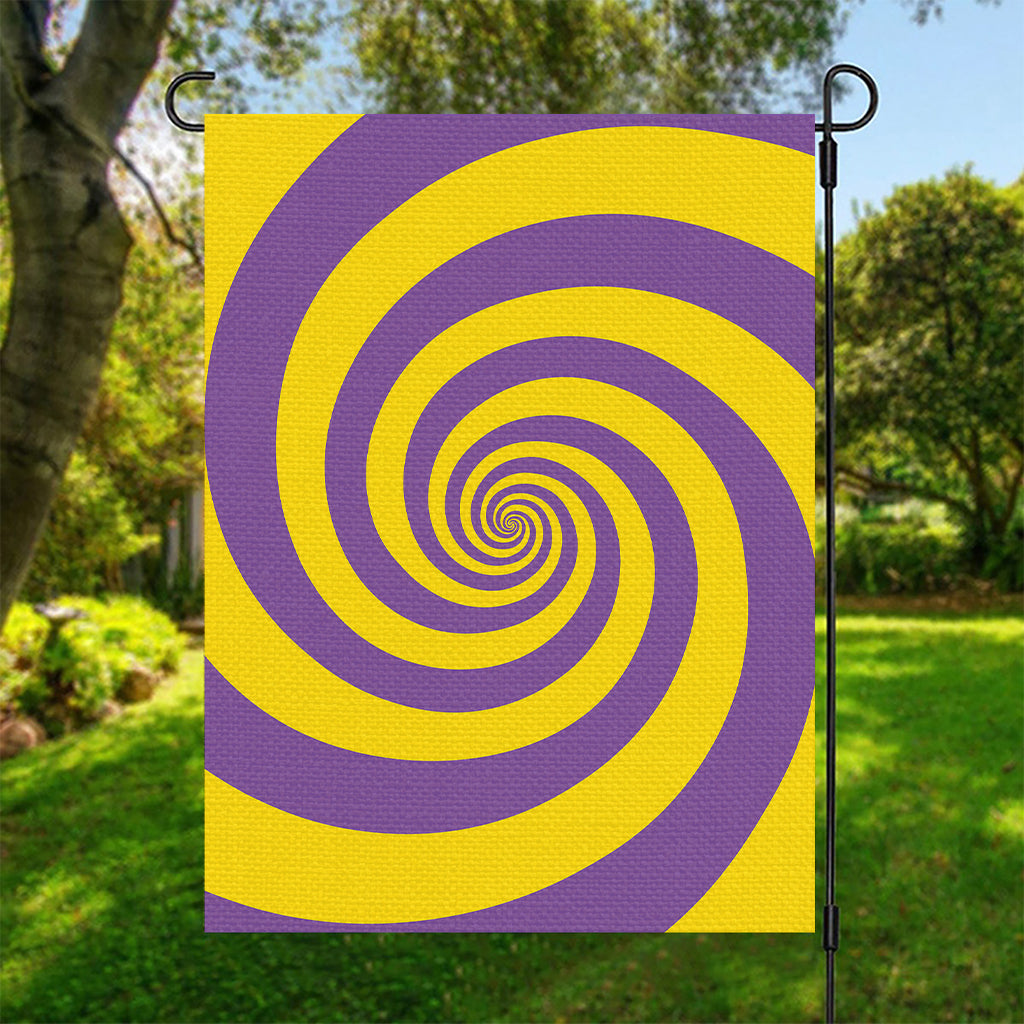 Purple And Yellow Spiral Illusion Print Garden Flag