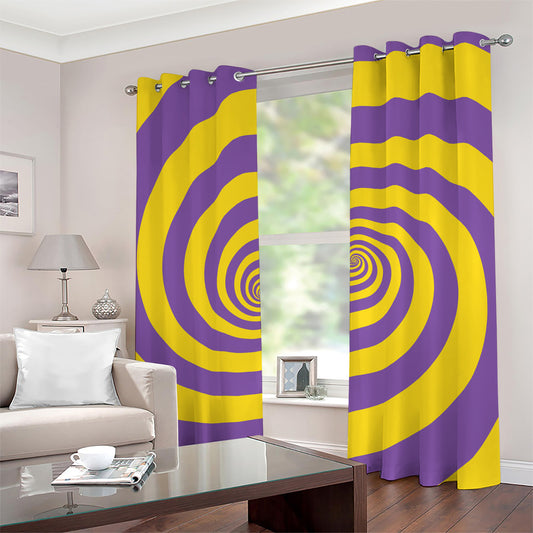 Purple And Yellow Spiral Illusion Print Grommet Curtains
