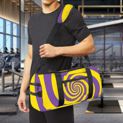 Purple And Yellow Spiral Illusion Print Gym Bag