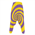 Purple And Yellow Spiral Illusion Print Hammer Pants