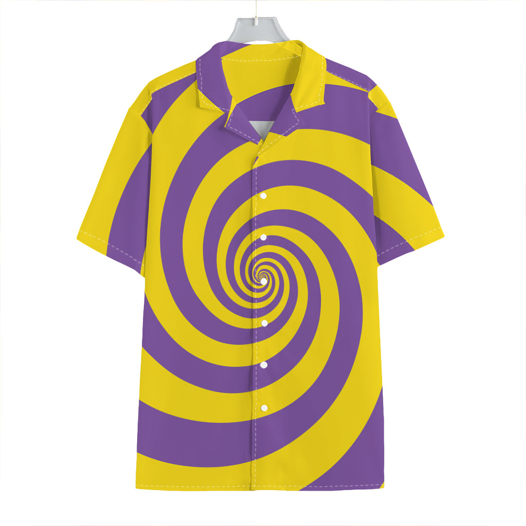 Purple And Yellow Spiral Illusion Print Hawaiian Shirt