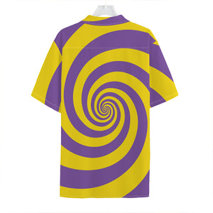 Purple And Yellow Spiral Illusion Print Hawaiian Shirt