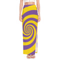 Purple And Yellow Spiral Illusion Print High Slit Maxi Skirt