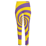 Purple And Yellow Spiral Illusion Print High-Waisted Pocket Leggings