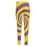 Purple And Yellow Spiral Illusion Print High-Waisted Pocket Leggings