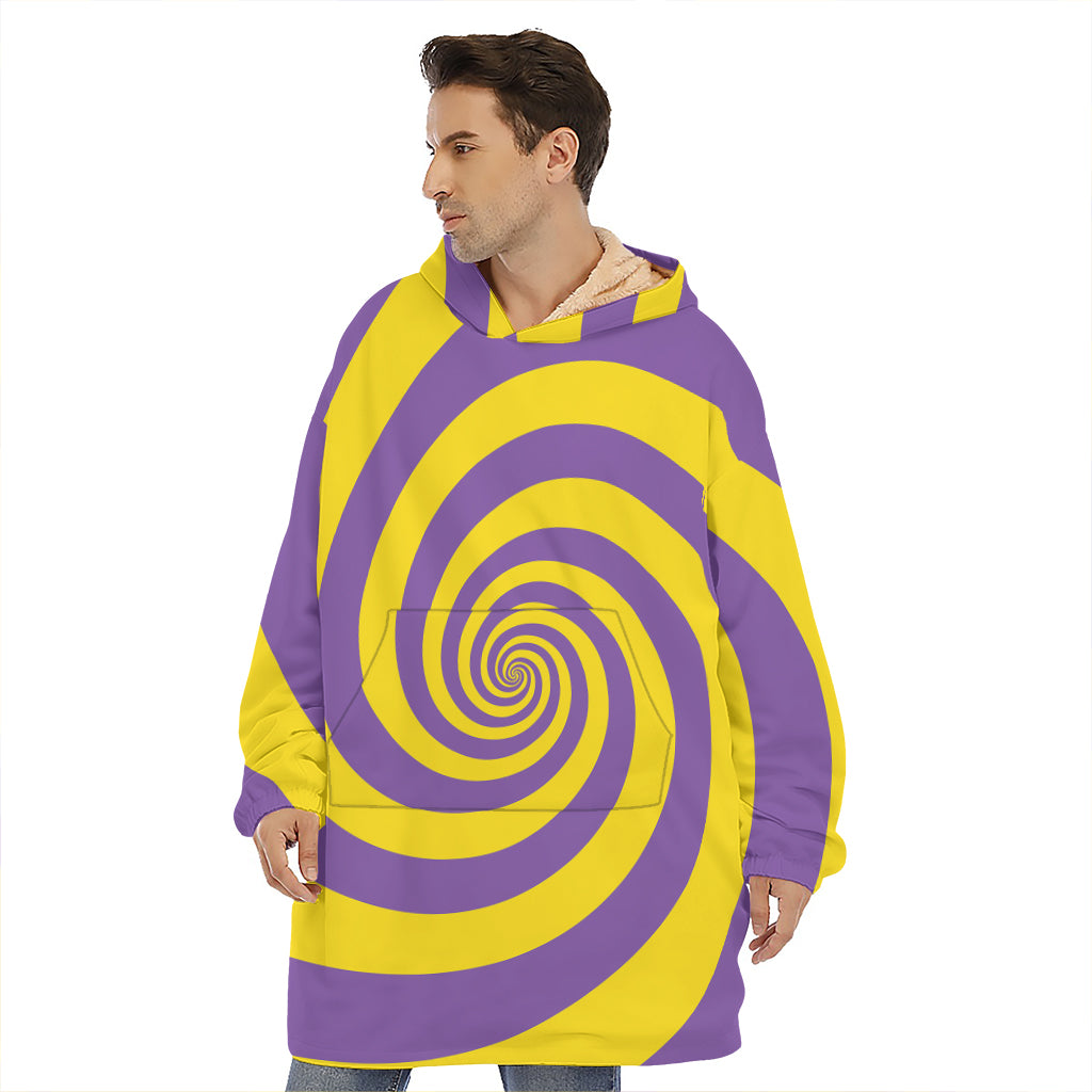 Purple And Yellow Spiral Illusion Print Hoodie Blanket