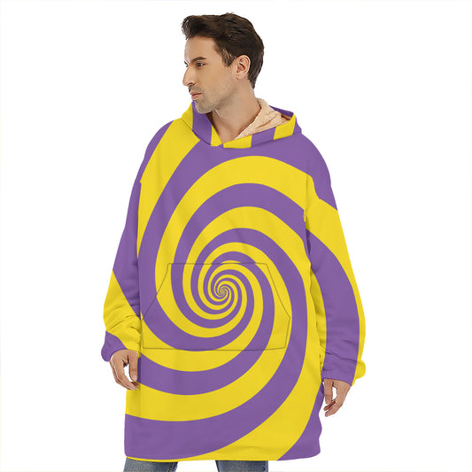 Purple And Yellow Spiral Illusion Print Hoodie Blanket