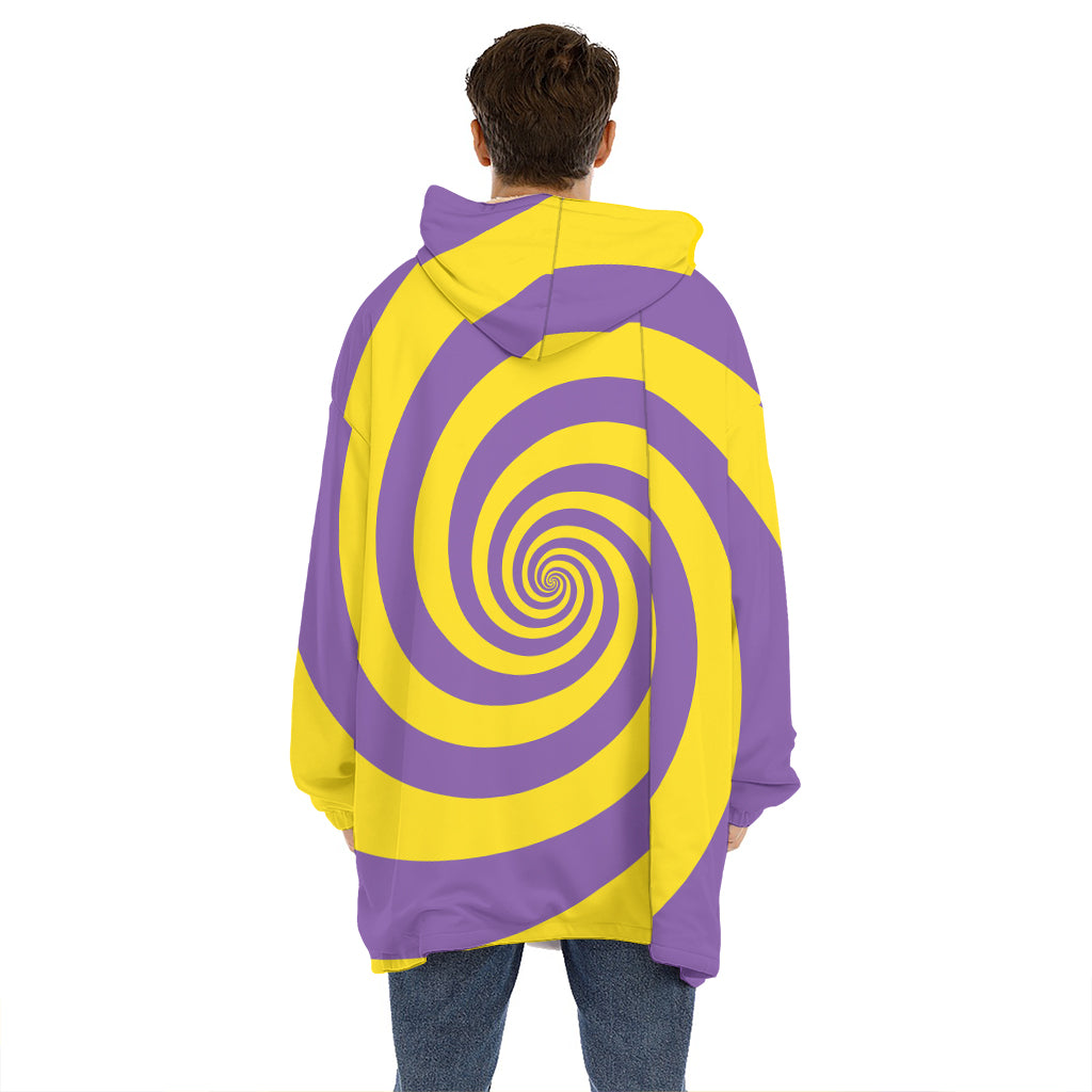 Purple And Yellow Spiral Illusion Print Hoodie Blanket