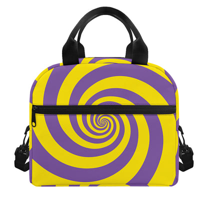 Purple And Yellow Spiral Illusion Print Insulated Lunch Bag