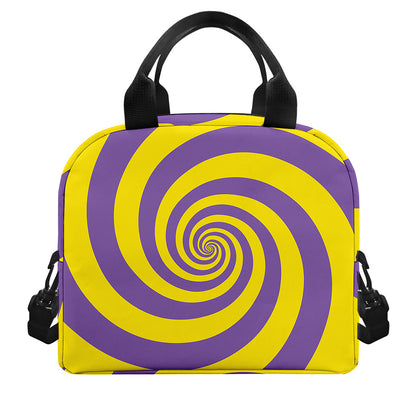 Purple And Yellow Spiral Illusion Print Insulated Lunch Bag