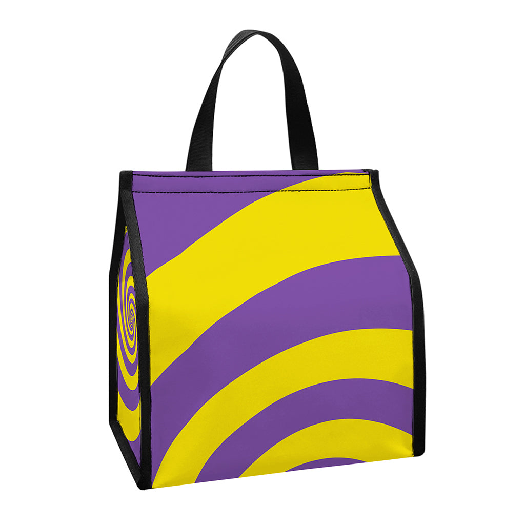 Purple And Yellow Spiral Illusion Print Insulated Lunch Tote