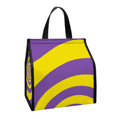 Purple And Yellow Spiral Illusion Print Insulated Lunch Tote
