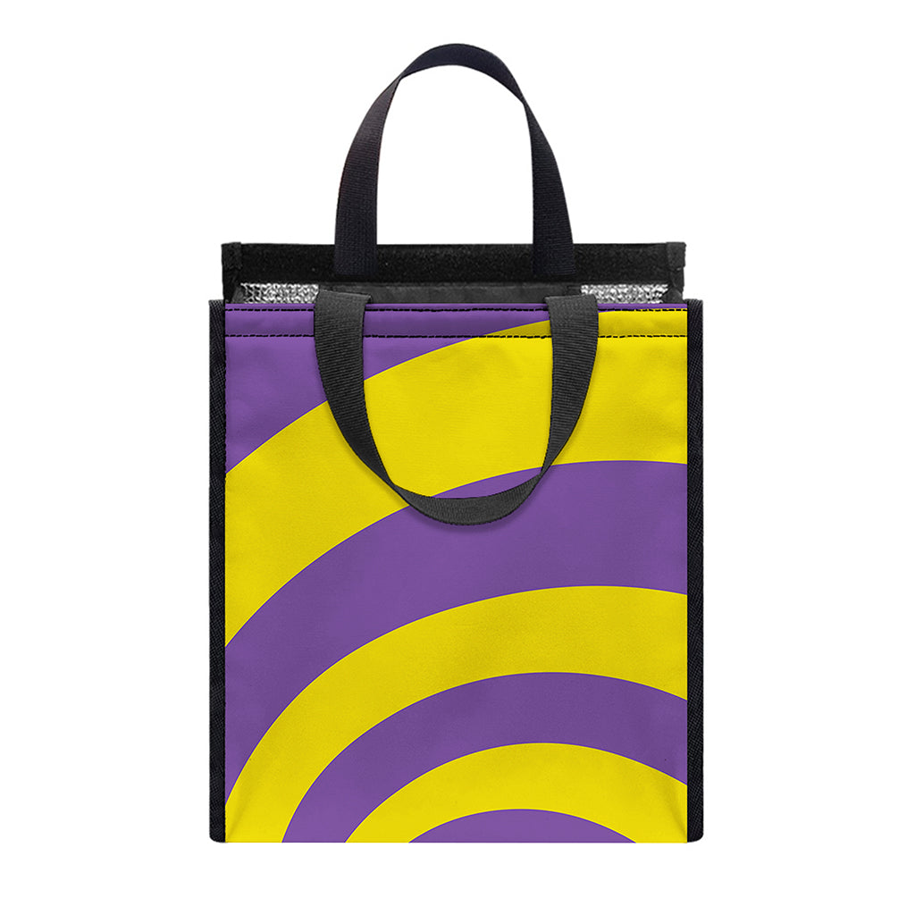 Purple And Yellow Spiral Illusion Print Insulated Lunch Tote