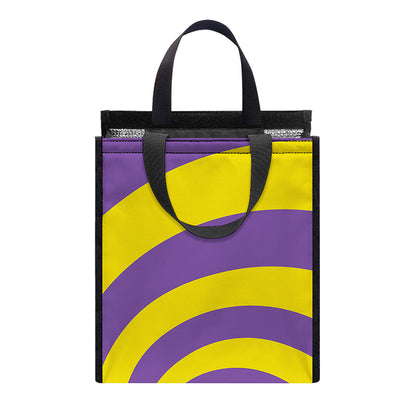 Purple And Yellow Spiral Illusion Print Insulated Lunch Tote