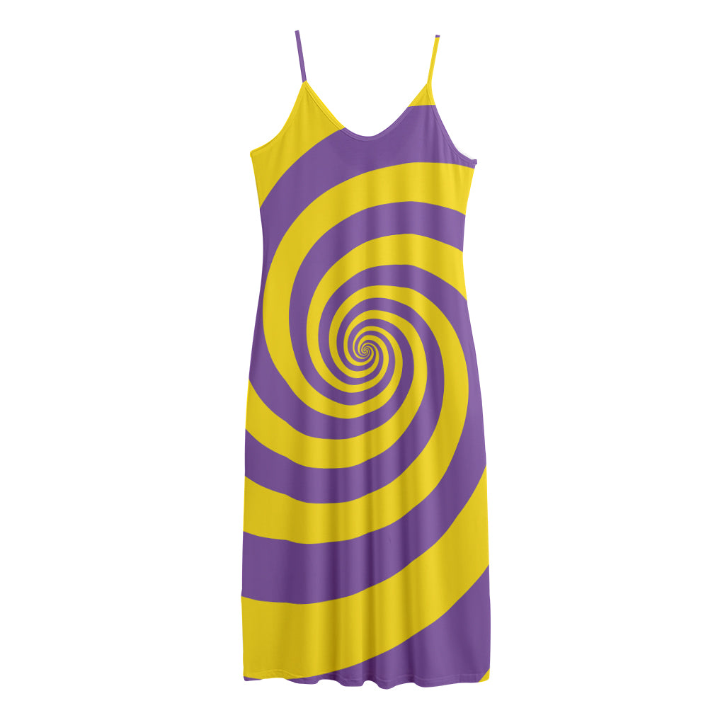 Purple And Yellow Spiral Illusion Print Jersey Midi Cami Dress