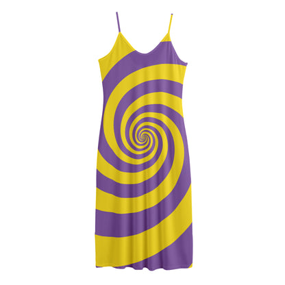 Purple And Yellow Spiral Illusion Print Jersey Midi Cami Dress
