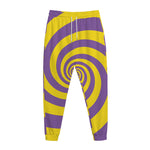 Purple And Yellow Spiral Illusion Print Jogger Pants