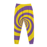Purple And Yellow Spiral Illusion Print Jogger Pants