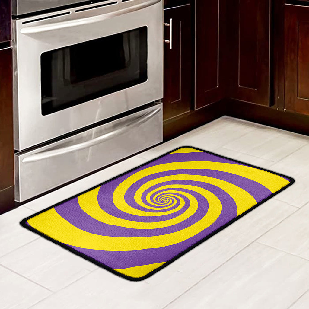 Purple And Yellow Spiral Illusion Print Kitchen Mat