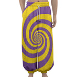 Purple And Yellow Spiral Illusion Print Lantern Pants