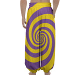 Purple And Yellow Spiral Illusion Print Lantern Pants