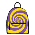 Purple And Yellow Spiral Illusion Print Leather Backpack