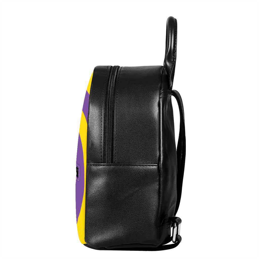 Purple And Yellow Spiral Illusion Print Leather Backpack