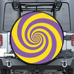 Purple And Yellow Spiral Illusion Print Leather Spare Tire Cover