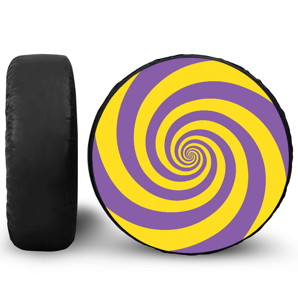 Purple And Yellow Spiral Illusion Print Leather Spare Tire Cover