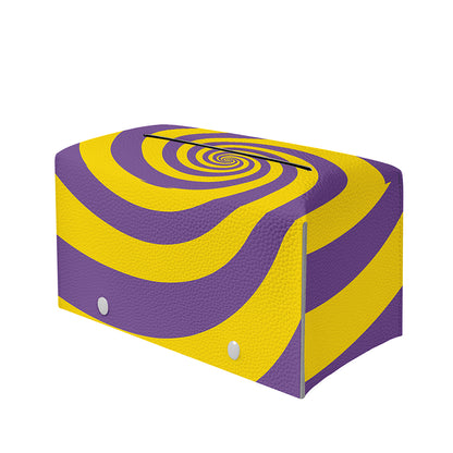 Purple And Yellow Spiral Illusion Print Leather Tissue Box Cover