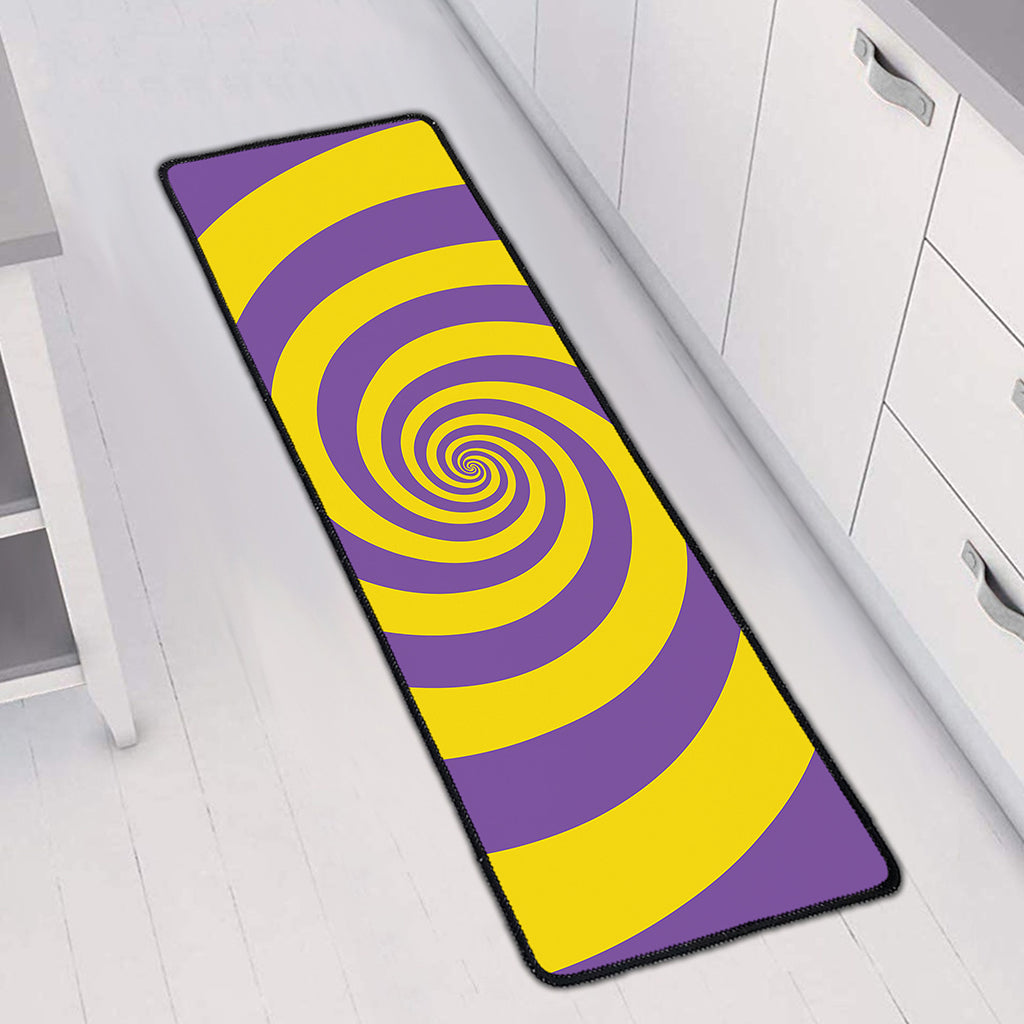 Purple And Yellow Spiral Illusion Print Long Kitchen Mat