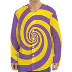Purple And Yellow Spiral Illusion Print Long Sleeve Baseball Jersey