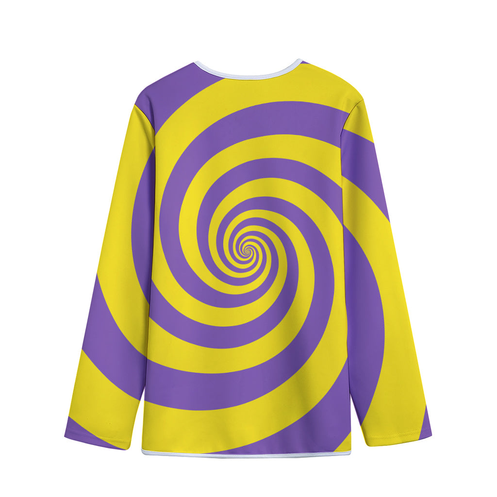 Purple And Yellow Spiral Illusion Print Long Sleeve Short Coat