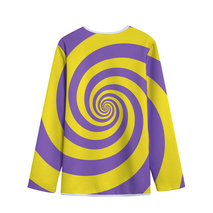 Purple And Yellow Spiral Illusion Print Long Sleeve Short Coat