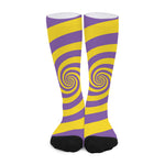 Purple And Yellow Spiral Illusion Print Long Socks