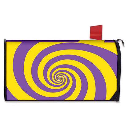 Purple And Yellow Spiral Illusion Print Mailbox Cover