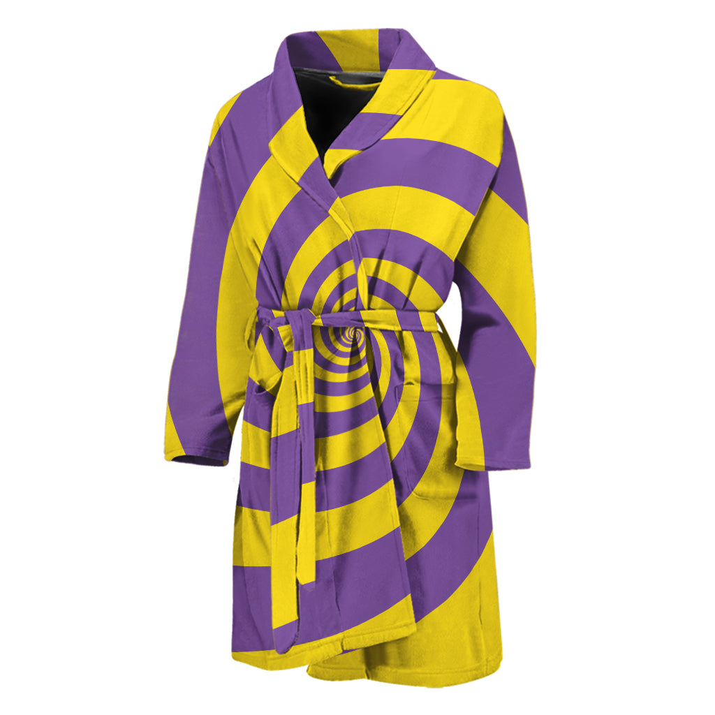 Purple And Yellow Spiral Illusion Print Men's Bathrobe