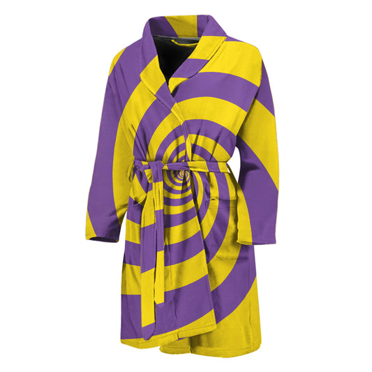 Purple And Yellow Spiral Illusion Print Men's Bathrobe