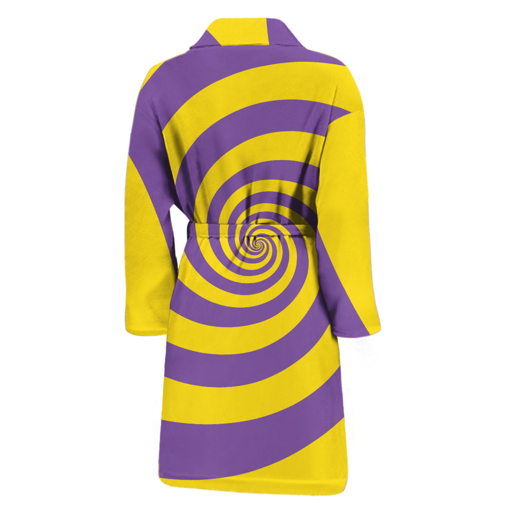 Purple And Yellow Spiral Illusion Print Men's Bathrobe