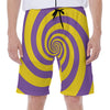 Purple And Yellow Spiral Illusion Print Men's Beach Shorts