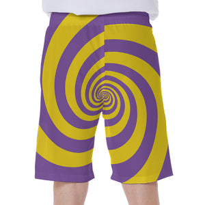 Purple And Yellow Spiral Illusion Print Men's Beach Shorts