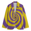Purple And Yellow Spiral Illusion Print Men's Blazer