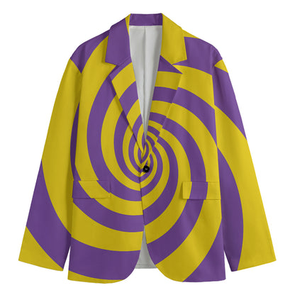 Purple And Yellow Spiral Illusion Print Men's Blazer