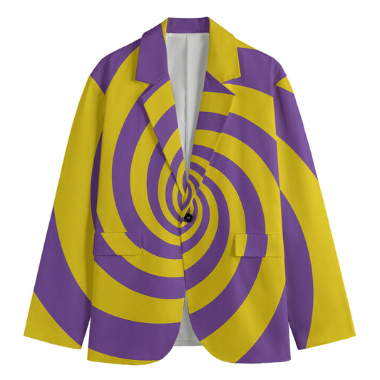 Purple And Yellow Spiral Illusion Print Men's Blazer