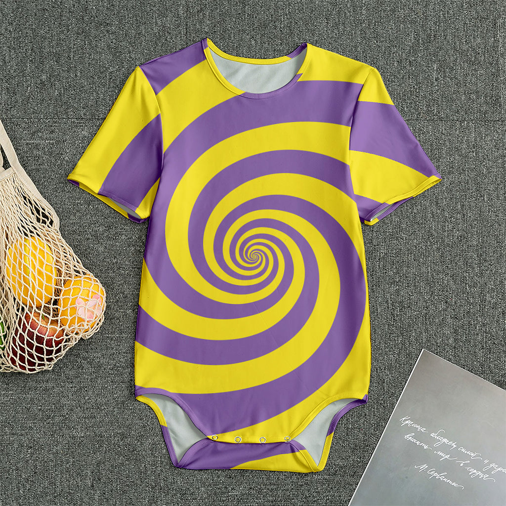 Purple And Yellow Spiral Illusion Print Men's Bodysuit